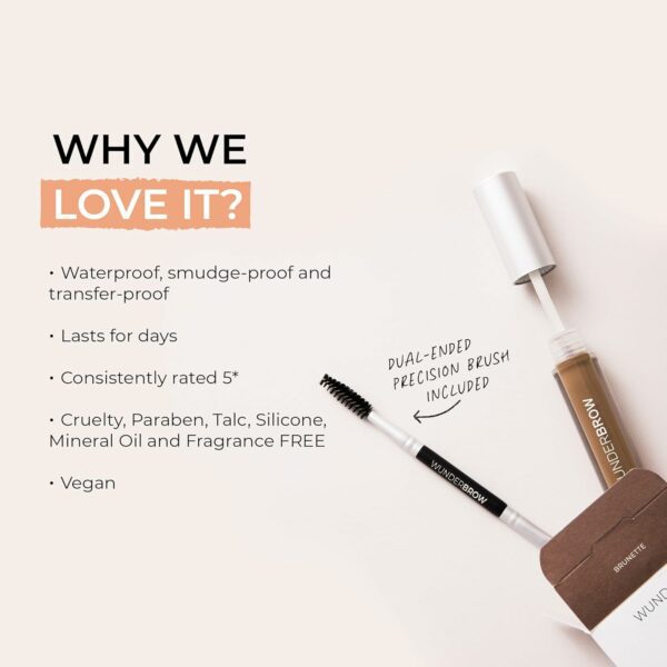 WUNDERBROW Waterproof Eyebrow Gel, Brunette, Vegan - Image 4