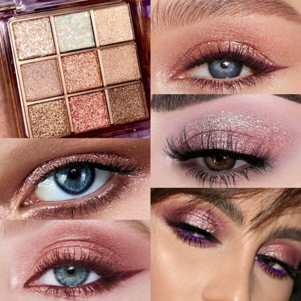 9Colors Glitter Eyeshadow Palette,Pink White Gold - Image 2