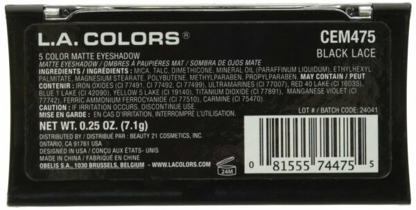 L.A. COLORS 5 Color Matte Eyeshadow, Black Lace, - Image 2