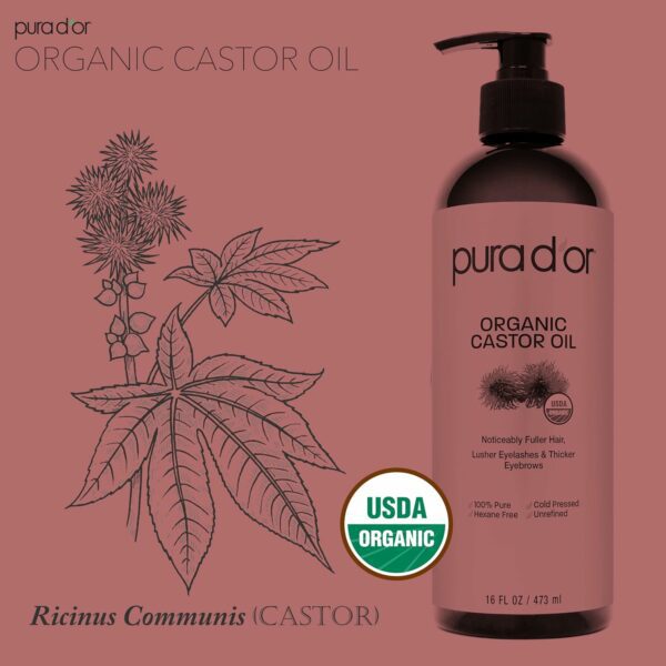 PURA D'OR 16 Oz ORGANIC Castor Oil - 100% Pure - Image 3