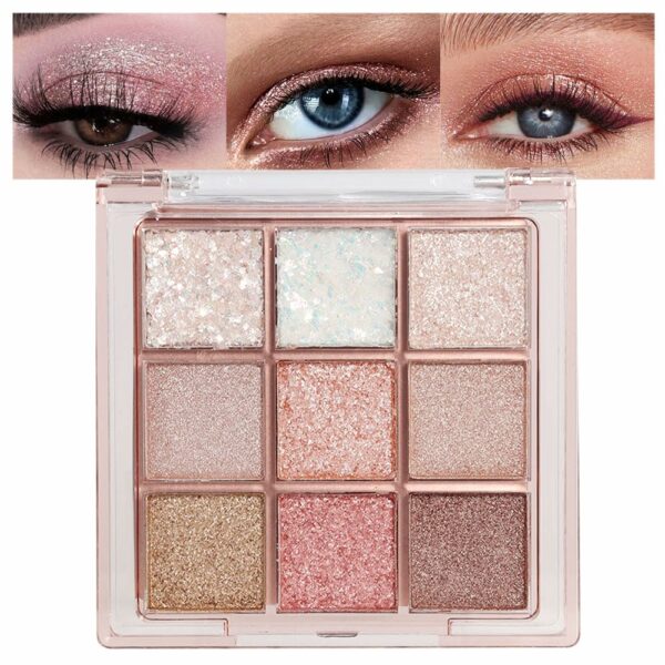 9Colors Glitter Eyeshadow Palette,Pink White Gold