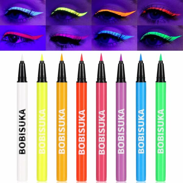 BOBISUKA 8 Colors UV Neon Liquid Eyeliner Set,