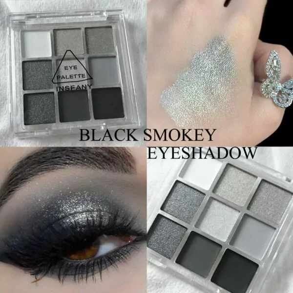 Black Smokey Eyeshadow Palette, 9 Colors Black - Image 2