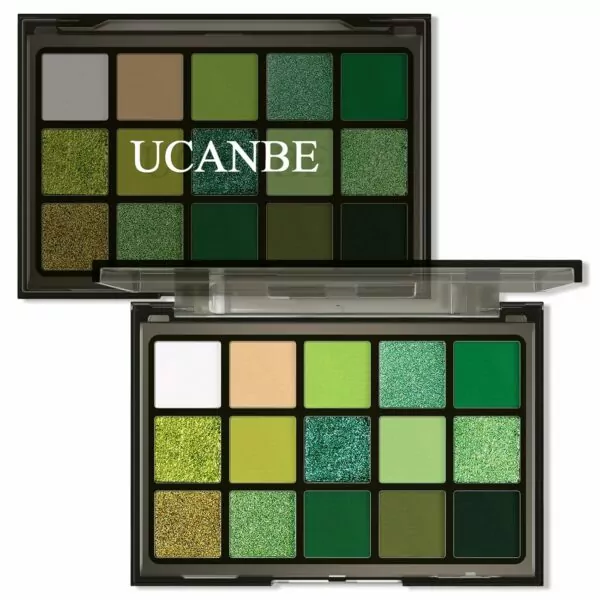 UCANBE Green Eyeshadow Makeup Palette, 15 Colors