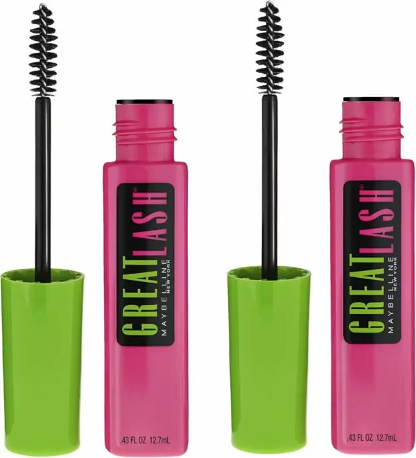 Maybelline Great Lash Washable Mascara Makeup, Volumizing Lash-Doubling Formula That Conditions As It Thickens, Very Black, 2 Count