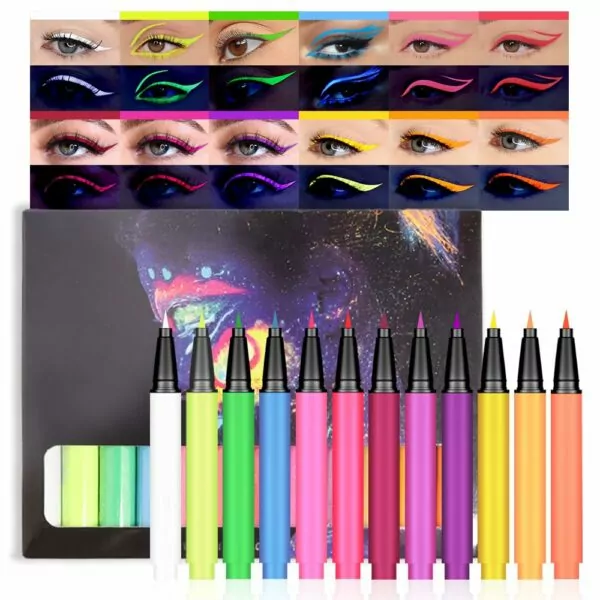 evpct 12Pcs Colorful UV Neon Liquid Eyeliner